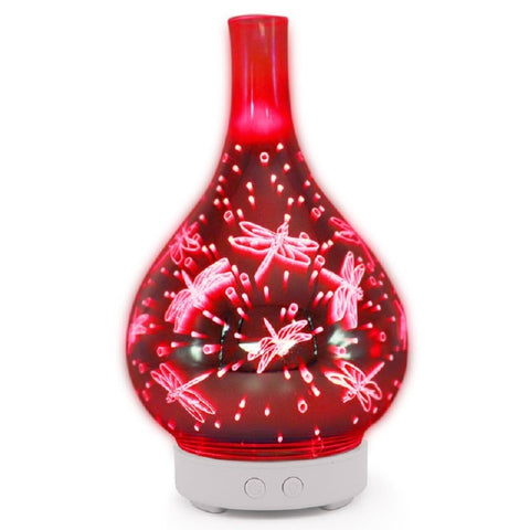 K-STAR 7 Color Led Night Light 3D Firework Dragonfly Glass Vase Shape Air Aroma Oil Diffuser Mist Ultrasonic Humidifier